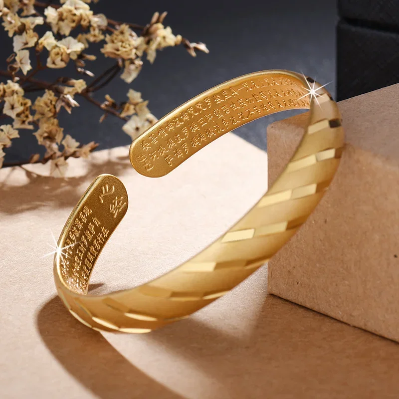 

Vietnam sand gold bracelet meteor shower bracelet heart sutra Copy gold 999 plated 24K gold opening solid bracelet birthday gift