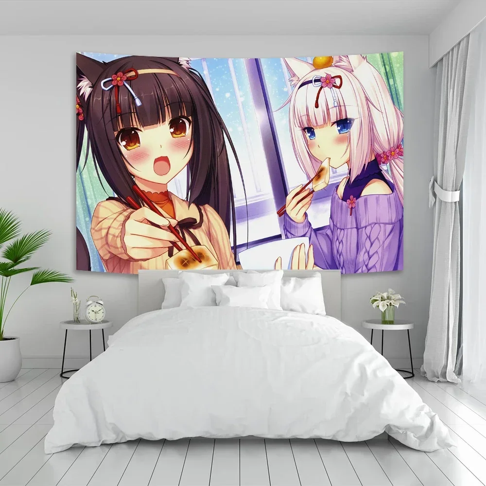 Anime nekoparas tapeçaria de parede kawaii fundo pano decoração de parede psicodélico dormitório das meninas rosa quarto banner