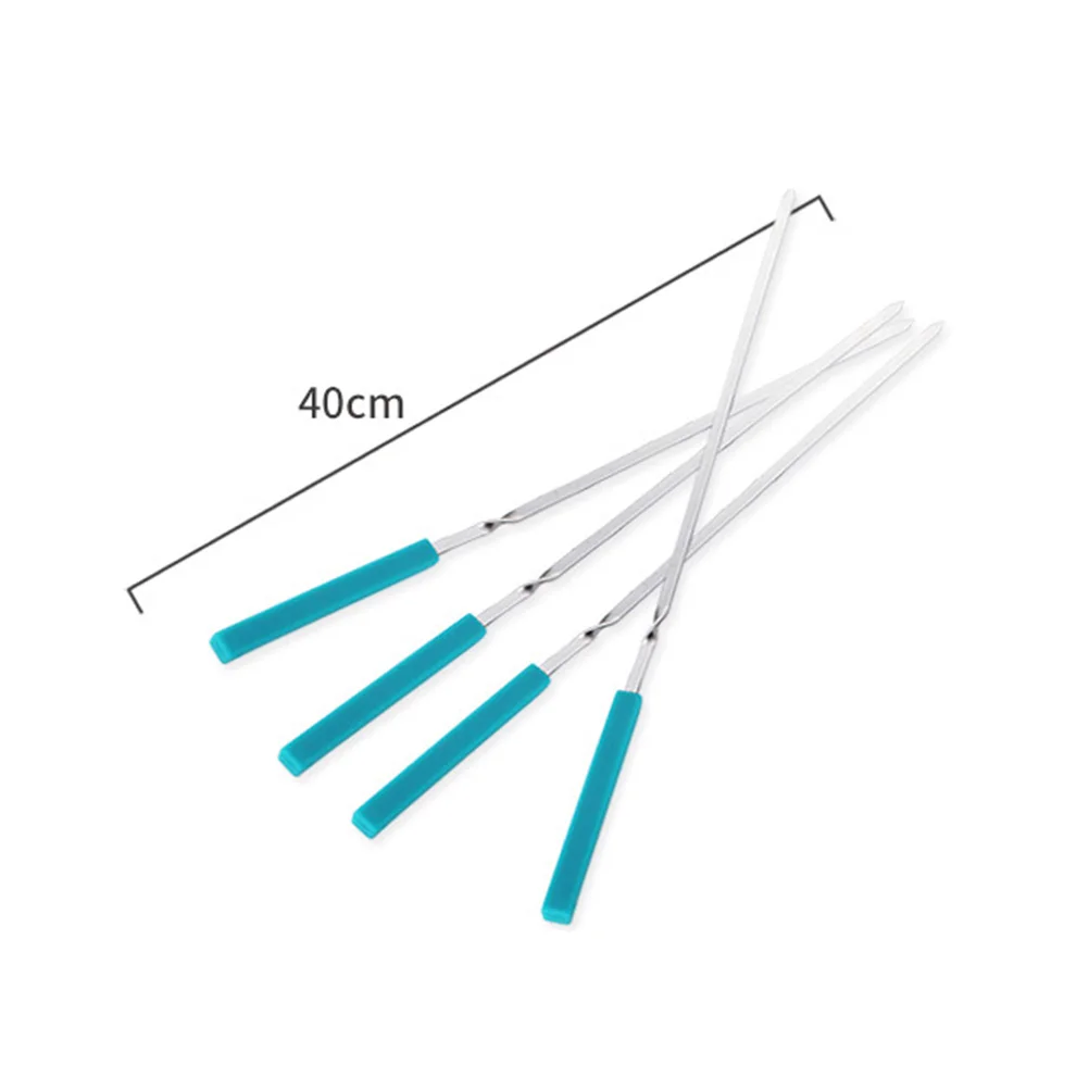 

10 PCS Stainless Steel BBQ Barbecue Kabob Flat Silicone Handle Grilling Skewers Set Reusable BBQ Sticks