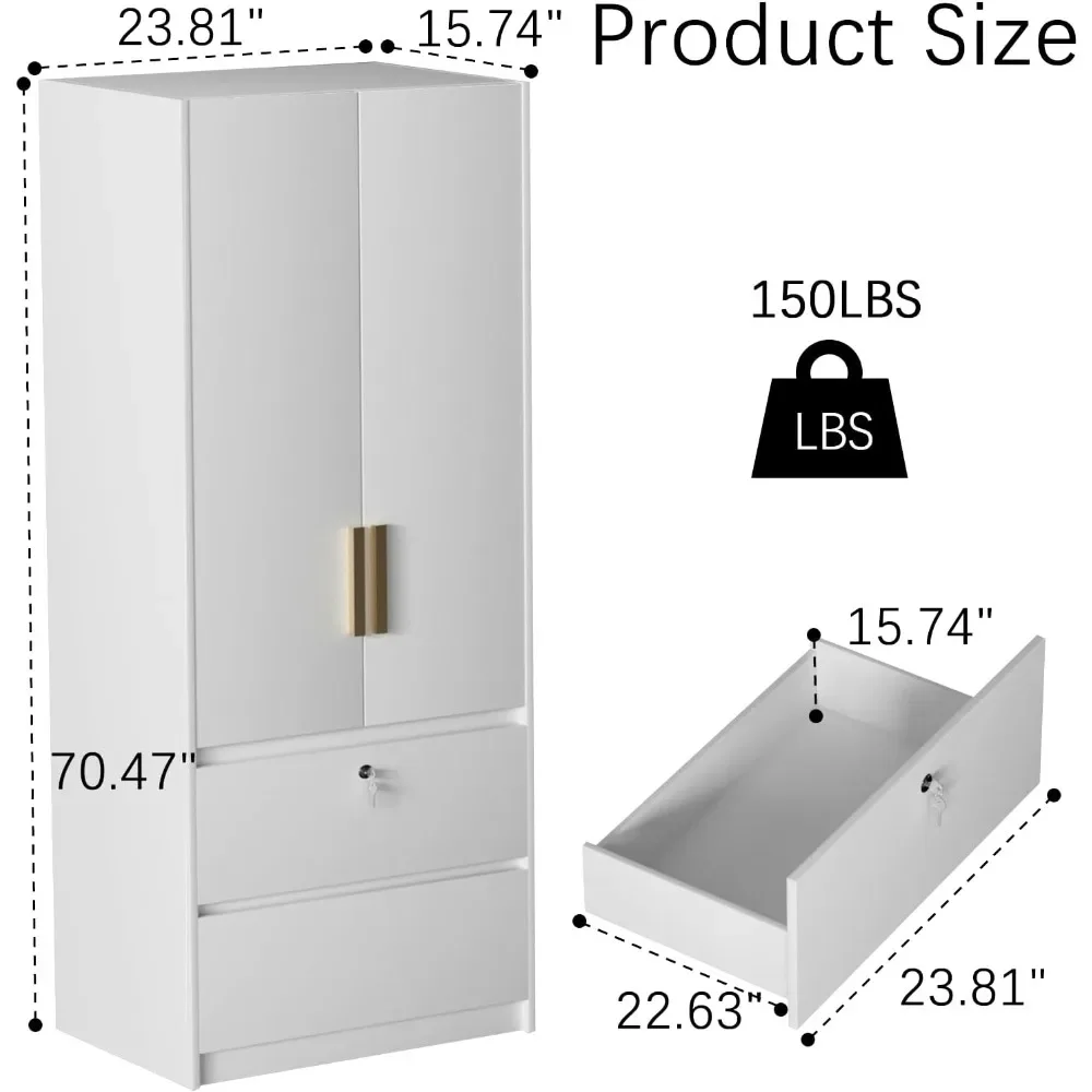 Home Furniture Large Freestanding Armoire Shelves Cabinet/ Closet 2 Doors Bedroom Drawer White Cabinets Open