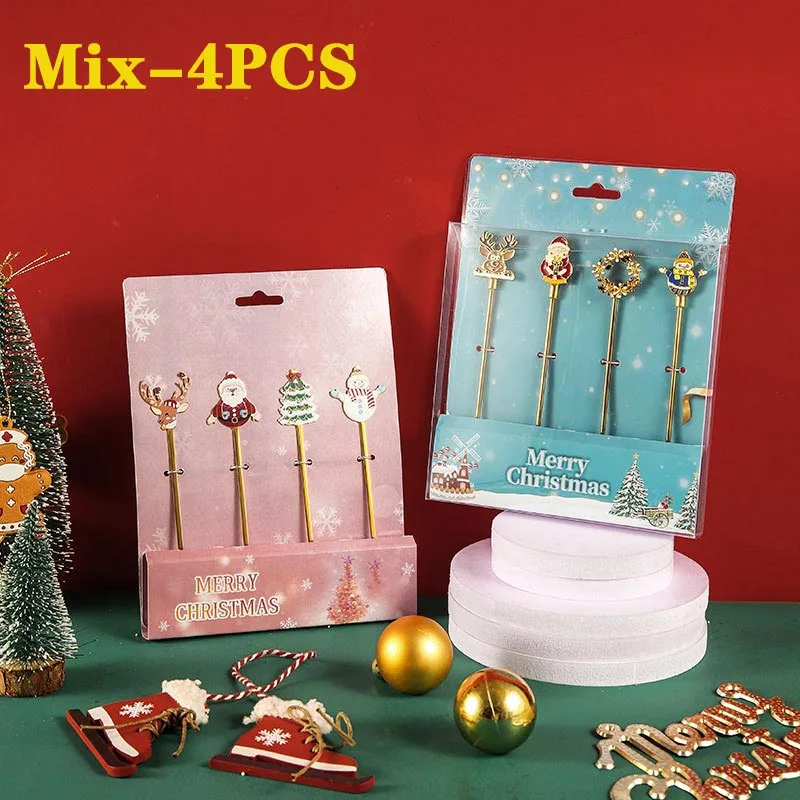 Mix-4PCS Christmas Collection Cute Spoon Fruit spoon set of four INS 304 Stainless Steel Gold Cutlery Coffee Stirring Spoon