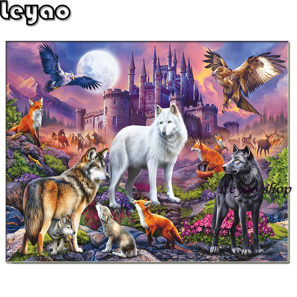 5d Diamond Painting Wolf Castle Handmade Picture Of Rhinestones Embroidery Animal Home Decor Needlework Crafts 5d Home Decor