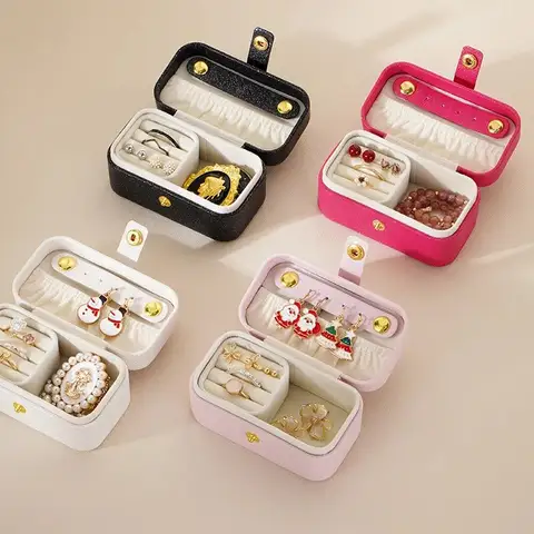 Exquisite Pu Leather Jewelry Boxes Shiny Sequins Ring Necklace Earrings Storage Minimalist Daily Travel Portable Storage Box K