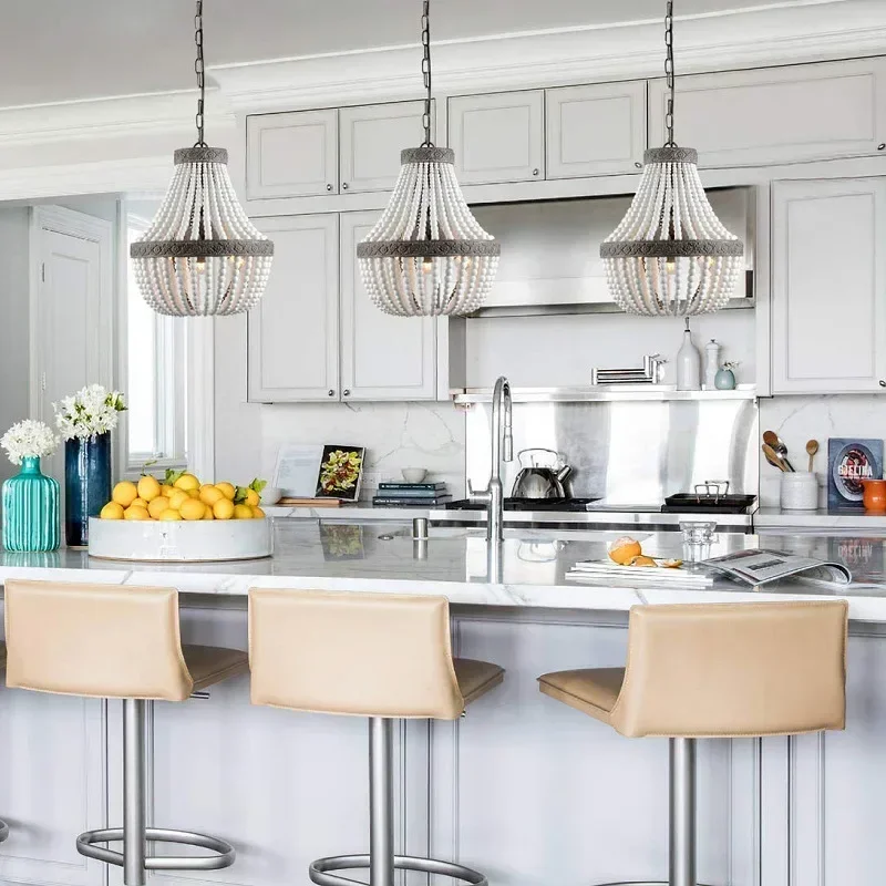 

Nordic Creative Circular Wooden Bead LED Chandelier Wrought Iron Hanging Lamps Living Room Bedroom Hotel Kitchen Pendant Lights