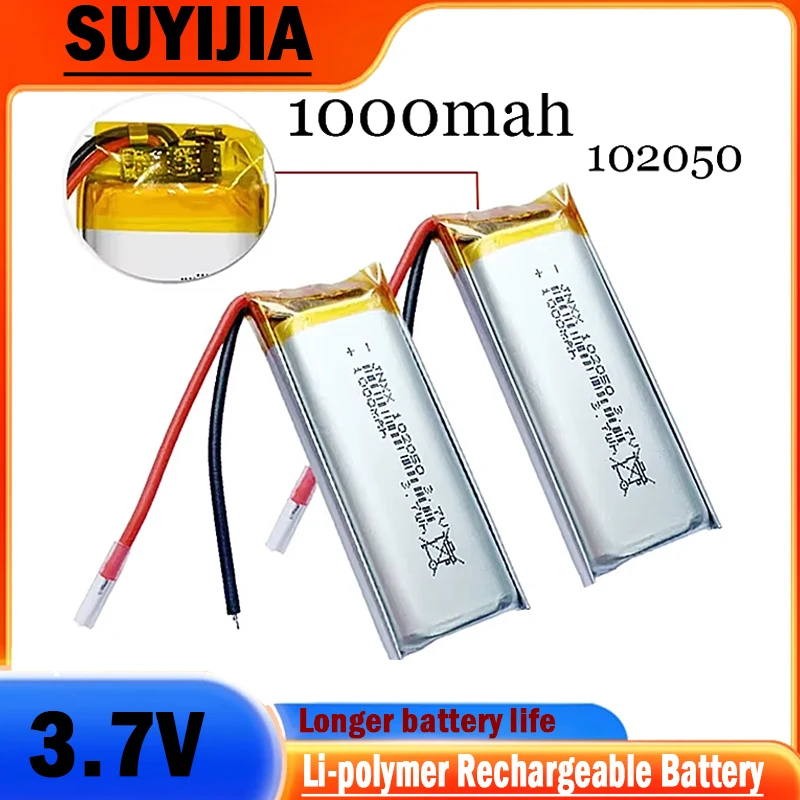 102050 3.7V 1000mAh Polymer Rechargeable Lithium Battery Suitable for GPS LED Light Beauty Instrument Bluetooth Speaker Recorder