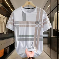 Summer Ice Silk Short Sleeves T-shirts Men Casual Versatile Quick Drying Breathable Tshirt Social Business Tee Tops Streetwear