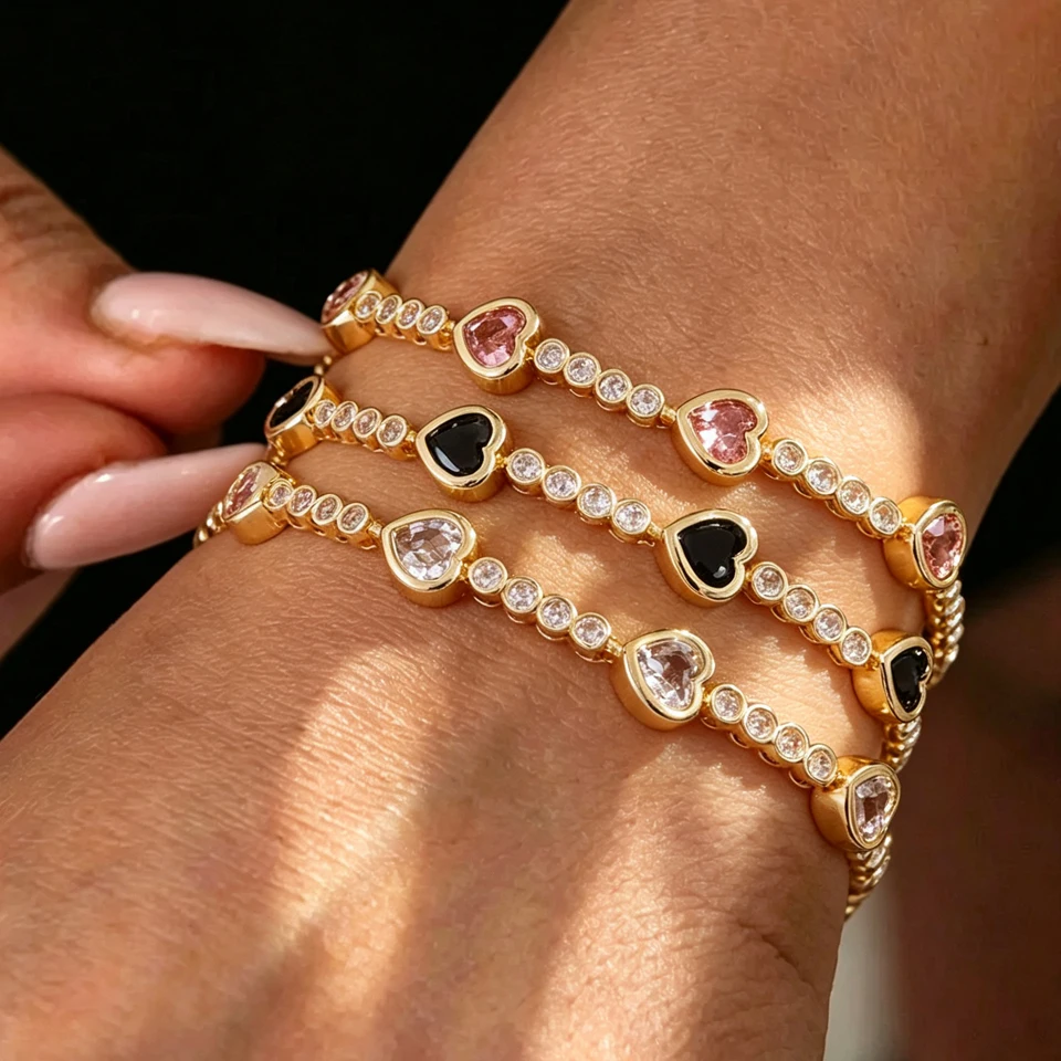 Yupsk Exquisites Glänzendes Herz Geometrisches Zirkon-Charm-Armband für Frauen und Mädchen Vielseitiger CZ-Accessoire Schmuck Geschenk