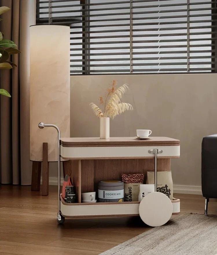 AANordic Style Solid Wood Multi-Functional Adjustable Trolley Side Table
