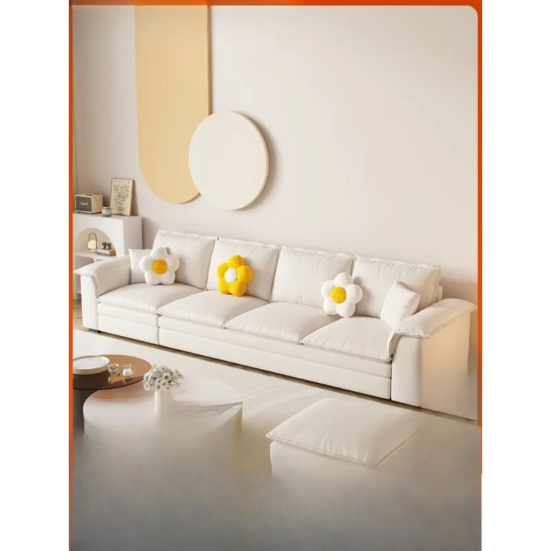 

Cat scratching leather straight row sofa bed small apartment Internet celebrity cream wind foldable dual-purpose living room sof