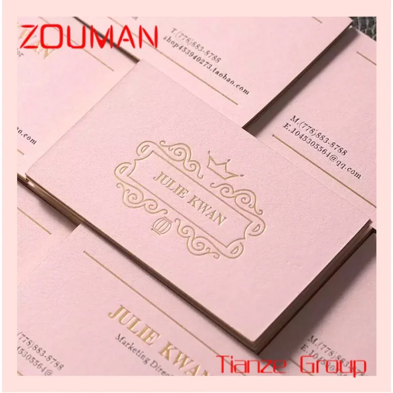 Custom , High Quality Custom Design Luxury  Cotton Paper Cardboard Gold Silver Foil Embossed Pink Business Cards