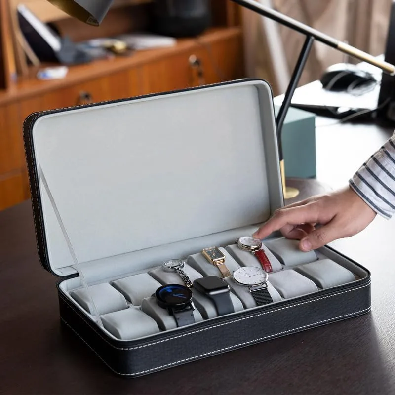 الراقية 6/10/12 Girds المحمولة صناديق تخزين الساعات المنظم مع سحاب النمط الكلاسيكي ساعة متعددة الوظائف حامل الصندوق #2