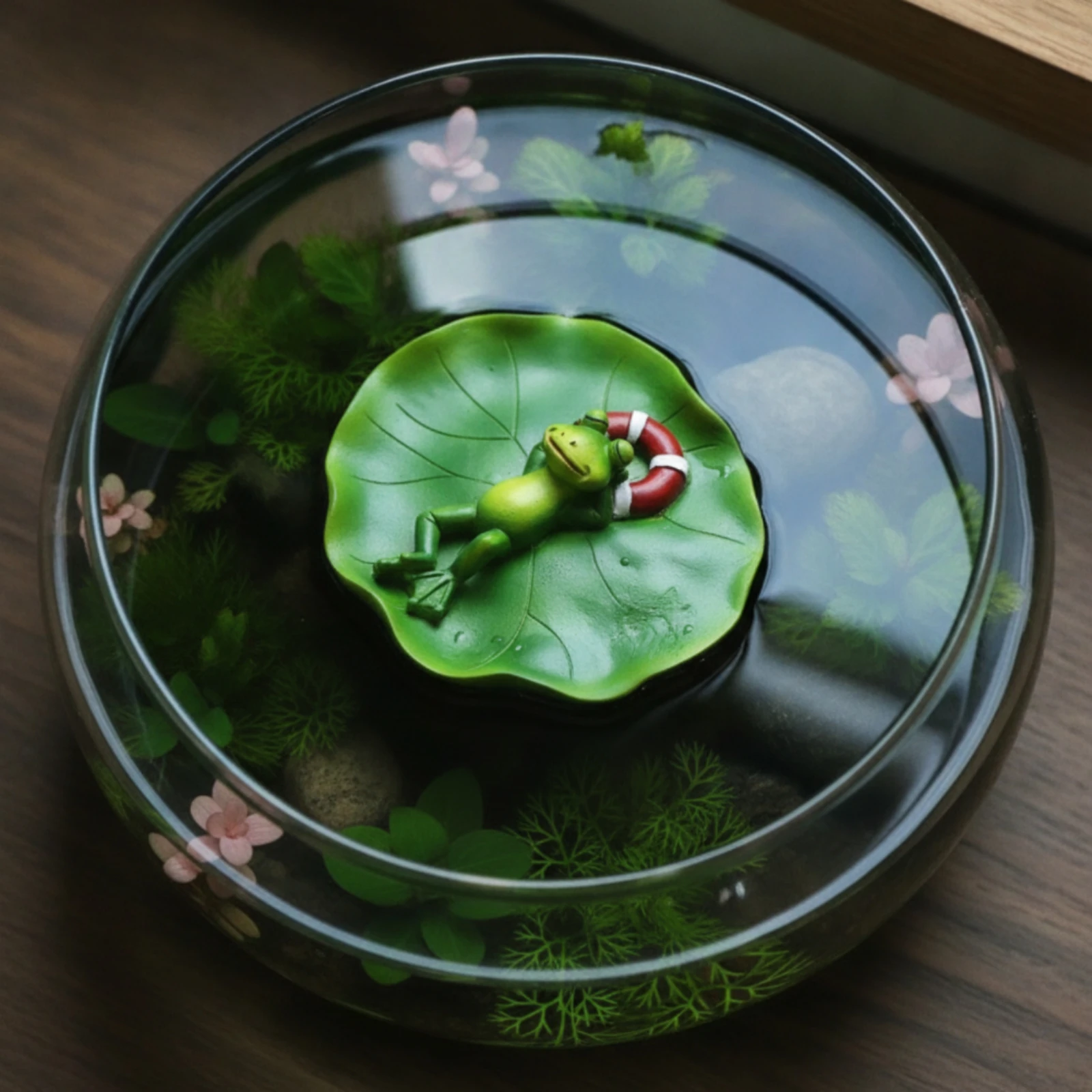 Floating Frog Ornament Playful Floating Platform with Frog Weather-Resistant Miniature for Gardeners, Courtyard, Balcony
