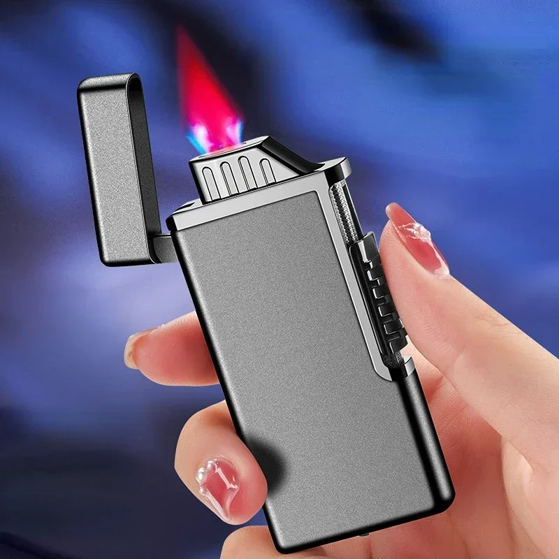 

Fashionable Red Flame Gas Lighter Creative Flat Mouth Flame Metal Windproof Cool Cigarette Lighter Boyfriend Cigarette Lighter