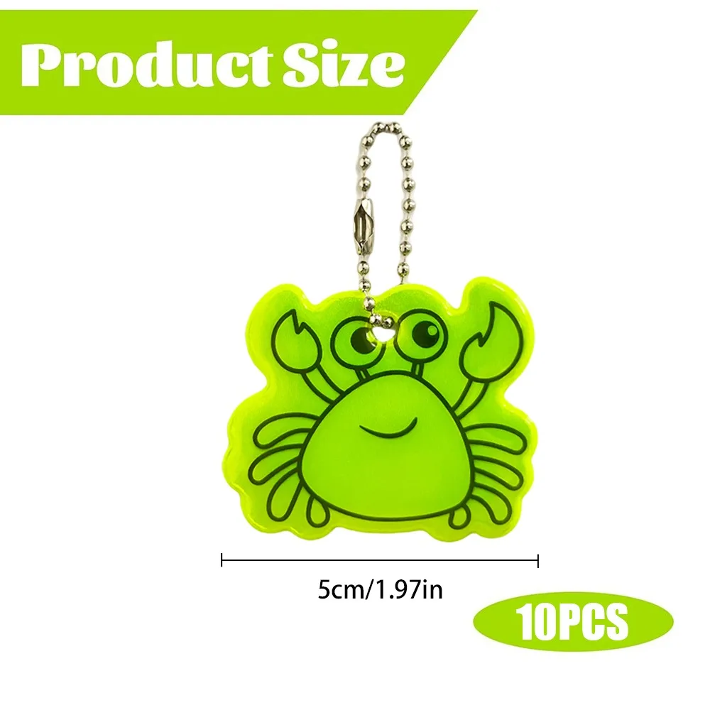 10 Pieces of Reflective Crab Ornaments, Made of Double-sided PVC Material, for Backpacks as Hanging Accessories