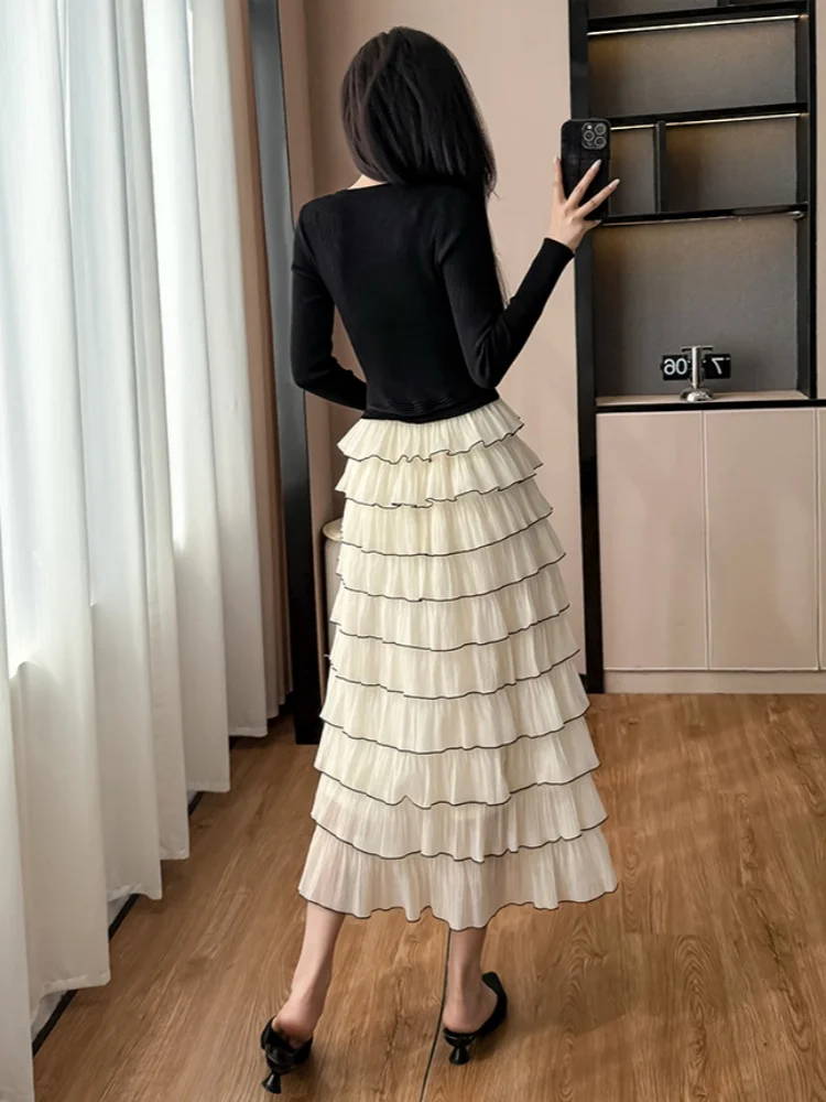 Smthma francês pequeno estilo fragrância vestido de malha preta feminino outono inverno chique dupla camada elegante plissado festa vestidos longos