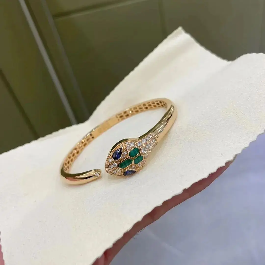 VIP Customized 14K Rose Gold Green Snake Head Bracelet for Women Inlaid Lab Diamond Non-Refundable and Non-Exchangeable