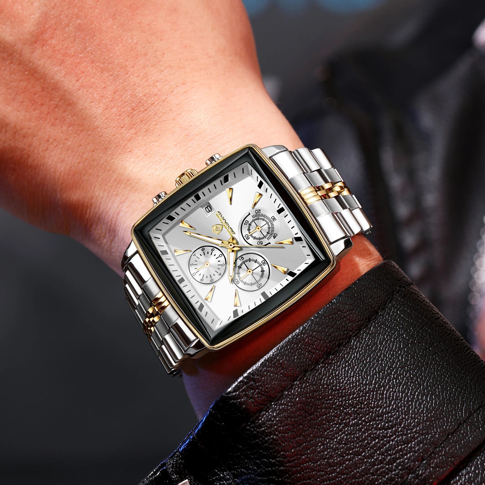 BINBOND модные мужские часы с ремешком из нержавеющей стали, водонепроницаемые светящиеся хронографы, деловые кварцевые часы