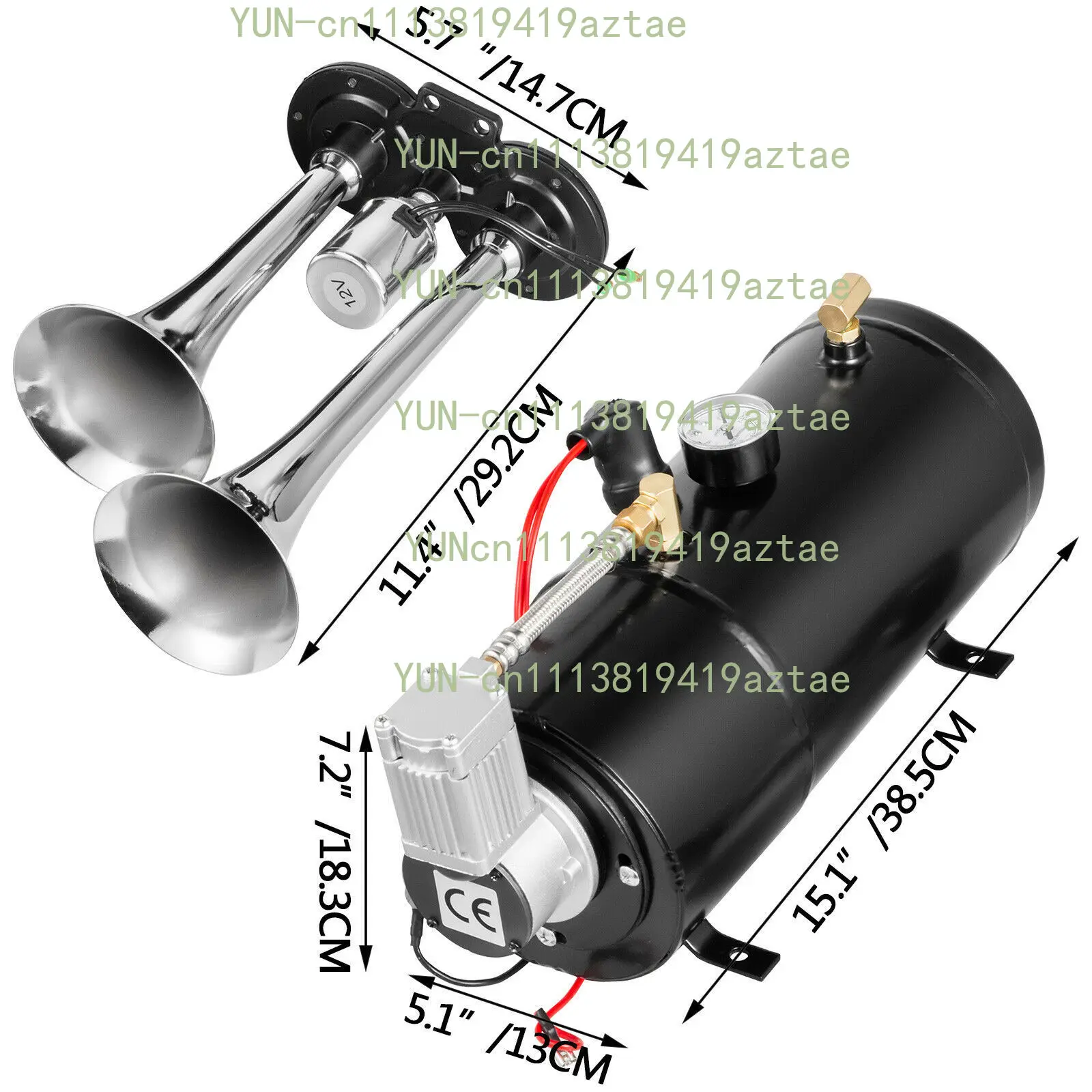 Car Double Pipe Air Compressor Horn Kit Modified Car Air Pump Air Flute Horn
