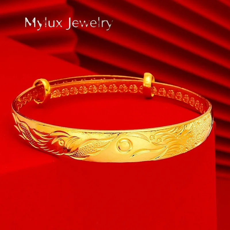 Mylux Jewelry 24K genuine gold bracelet 9999 pure gold high-end push-pull adjustable women's frosted gold bracelet gold jewelry