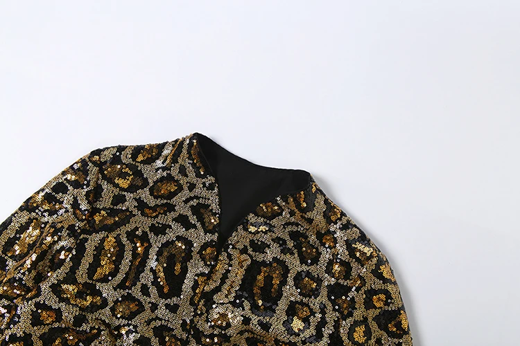 Weird Puss Leopardenmuster-Paillettenjacke für Damen, modisch, einreihig, lange Ärmel, Herbsttrend, Hottie Street Party Crop-Übermantel – Detail 7