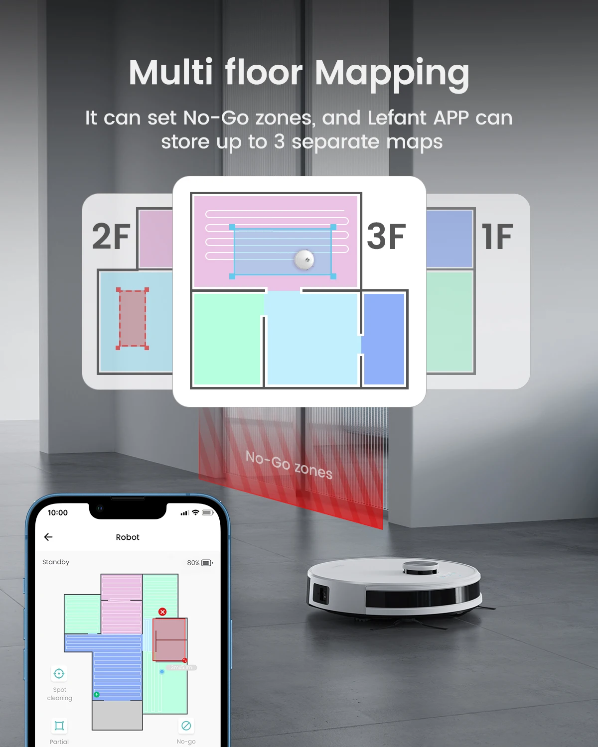 Lefant-Aspirador Robô com Mapeamento Multi Plano, Sucção Pa 4000, Programação, App, Controle Alexa, Cabelo Pet, M1 LDS