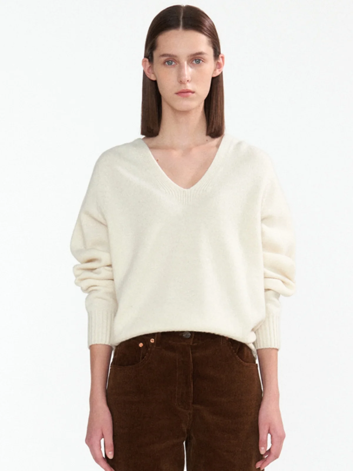 

Women's V-Ne Knitted Wool Sweater Spring 2025 New Sle Overhead Long Sve Regular Fit Commute Sle Camere Blend Sweater