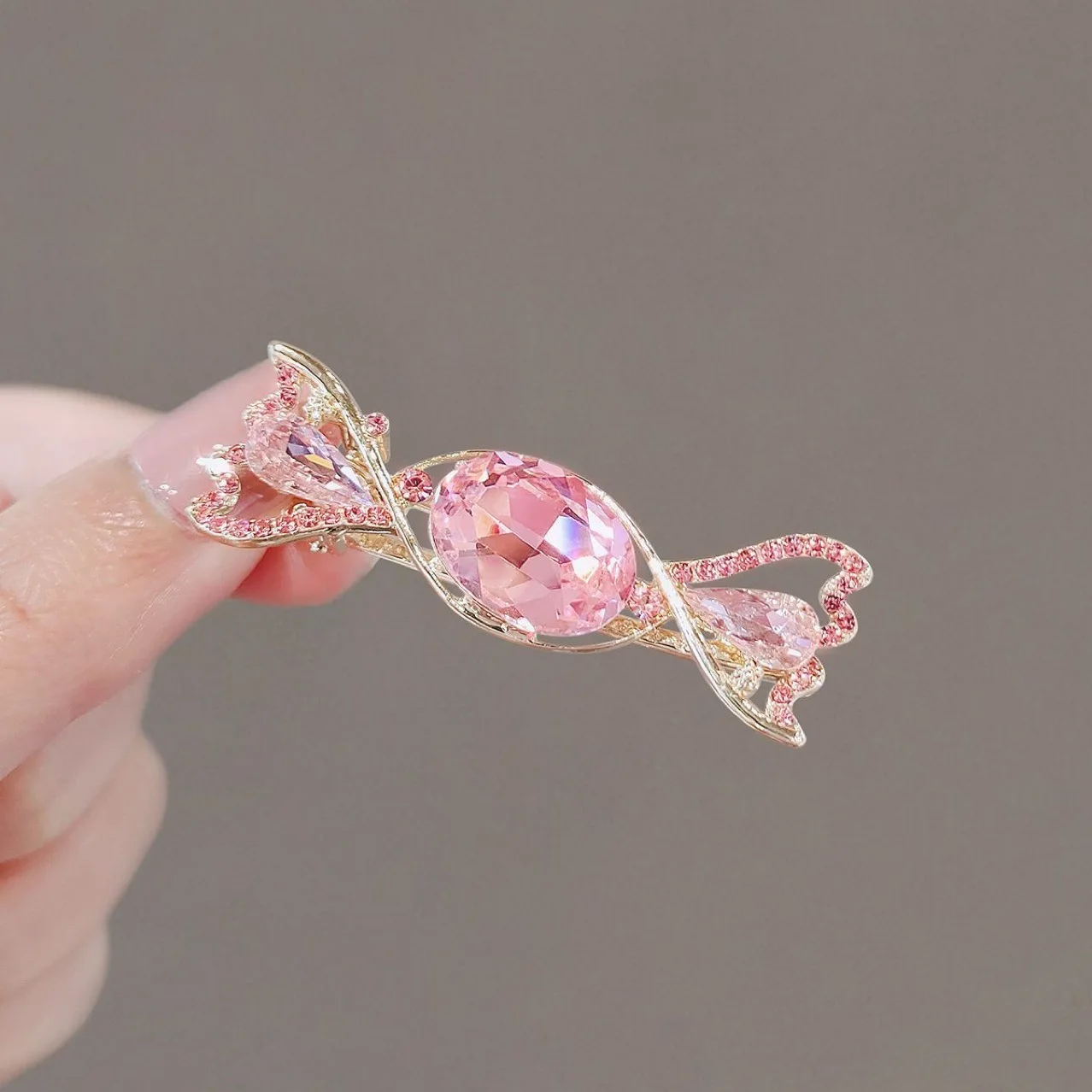 Fashionable Pink Crystal Candy HairClip,Side Clip Hair Pin,Sweet and Lovely Hair Accessory for Girls, Hair Grab Clip for Female