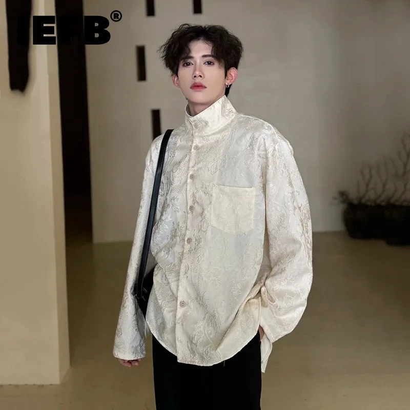 

IEFB Shirt New Chinese Style Embroidery Long Sleeve Single Breasted Lapel Stand Collar Pocket Casual Summer Trend top 9C5453