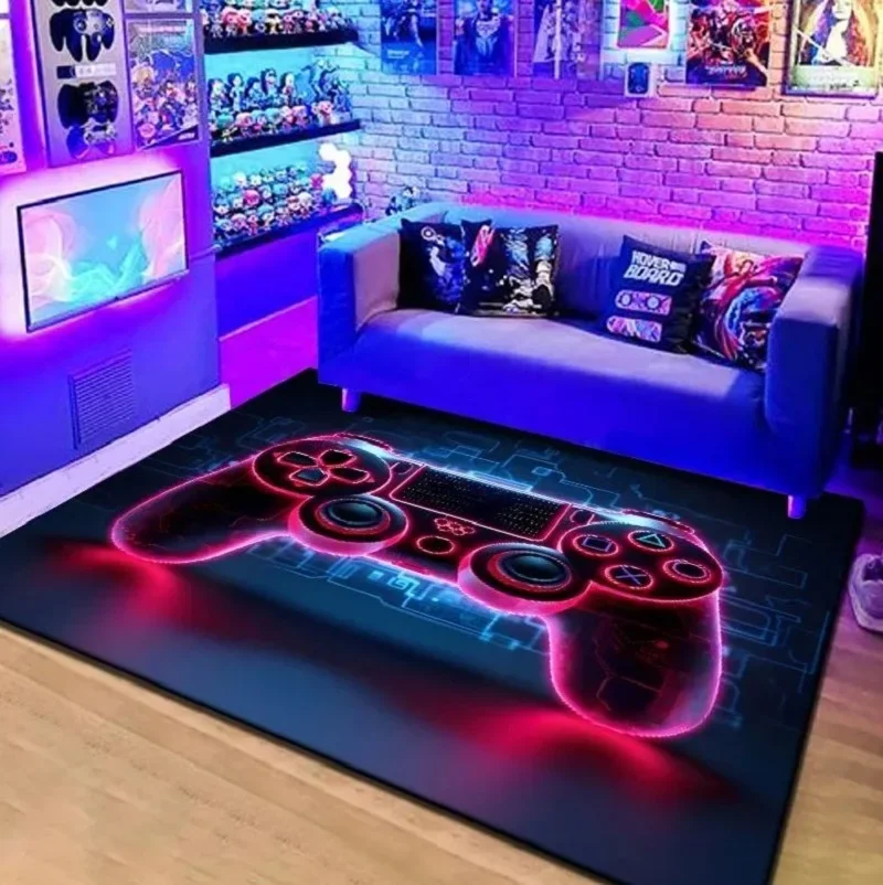 Neon Edgy Gaming Controller Thementeppich für Gaming Room Youth Hangout Trendy Living Space Streamer Studio Rutschfest Langlebig