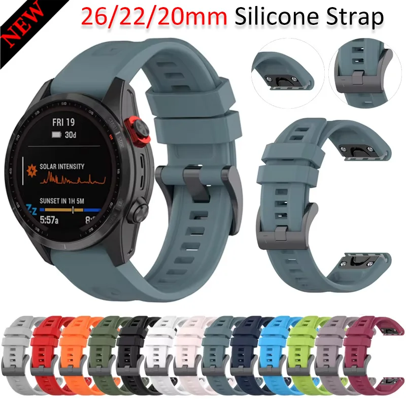 26/22/20mm Silicone Strap For Garmin Fenix 8/Tactix 8/Enduro3/Fenix E 7X Quick Fit Bracelet Wristband Forerunner 965/955 Correa