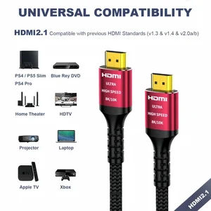 Uzun kablo 8K HDMI 2.1, 48gbps, örgülü kablo-yüksek hızlı 4K @ 120 Hz ve 8K @ 60hz, Roku TV/PS5/PS4/HDTV/RTX 3080 3090 ile geriye dönük uyumlu 6 Büyük satış-uzun hdmı kablosu-no. 2