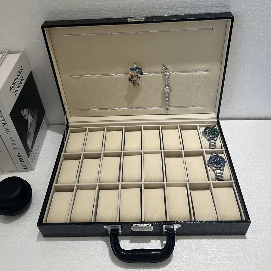 36-inch Portable Watch Case Crocodile Pattern PU Leather Display Storage Box Stand Prop for Watch Storage And Display