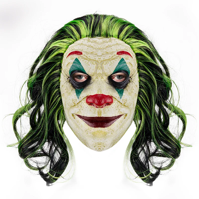 Clown-Maske mit grüner Perücke, Halloween-Kostümzubehör, Party-Cosplay-Masken – Detail 3
