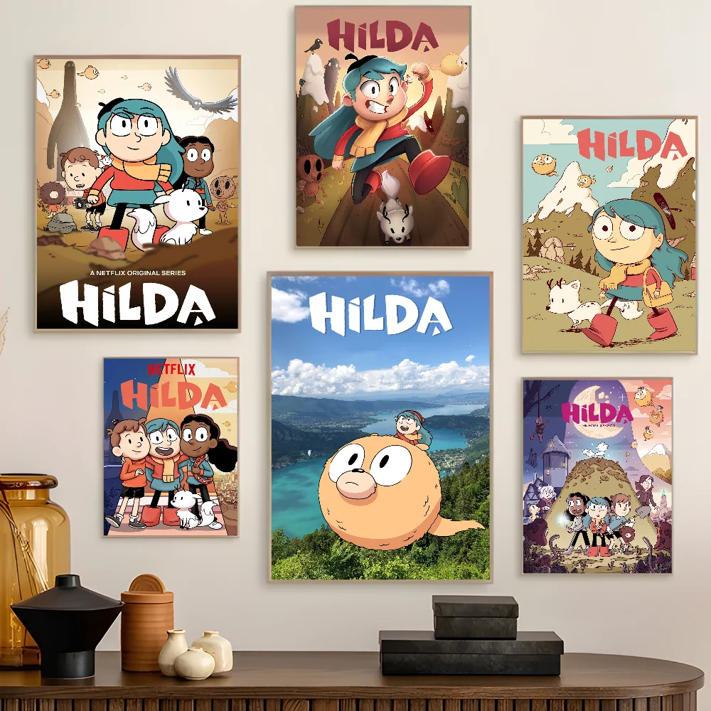 

H-Hilda Cartoon Girl Movie Sticky Posters Fancy Wall Sticker For Living Room Bar Decoration Vintage Decorative Painting