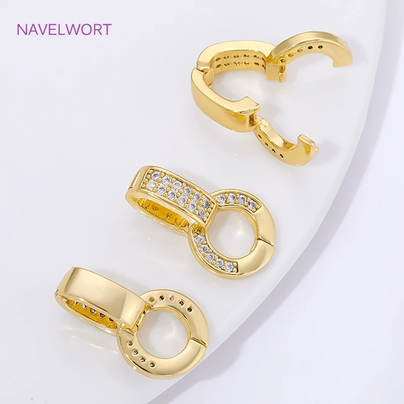 Image of 1/2 Stück 18K vergoldete Messing-Anhängerhaken, Ösen für Schmuck, mit Zirkon-Anhängern, Verbindungsverschlüsse, DIY-Halsketten-Zubehör