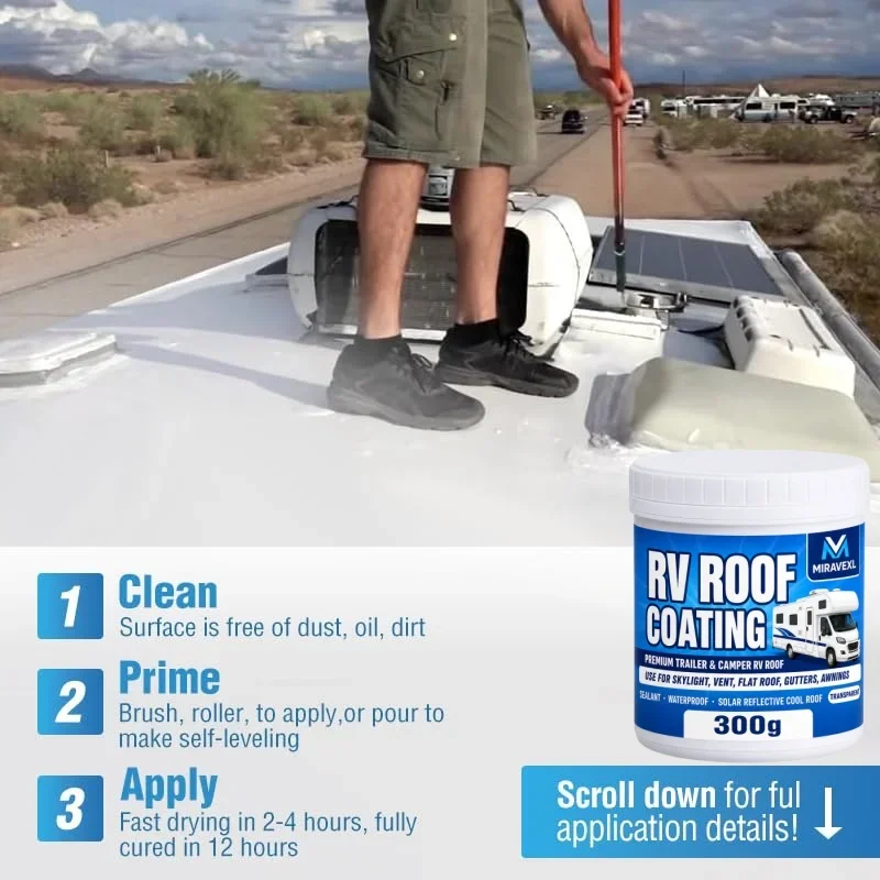 Wasserdichte Dachbeschichtung für Wohnmobile, Transparente Dachreparaturbeschichtung für Wohnwagen-Dachfenster und Flachdächer, Inklusive Pinsel – Detail 2