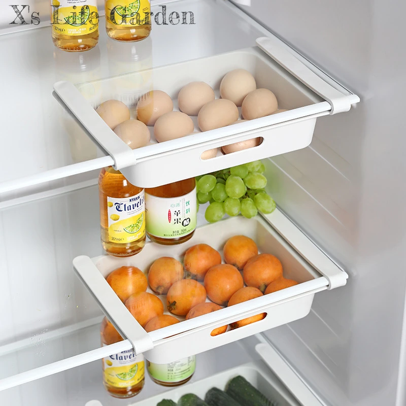 Kitchen Fruit Food Eggs Storage Box Plastic Clear Fridge Organizer Slide Under Shelf Drawer Box Rack Holder Refrigerator Drawer