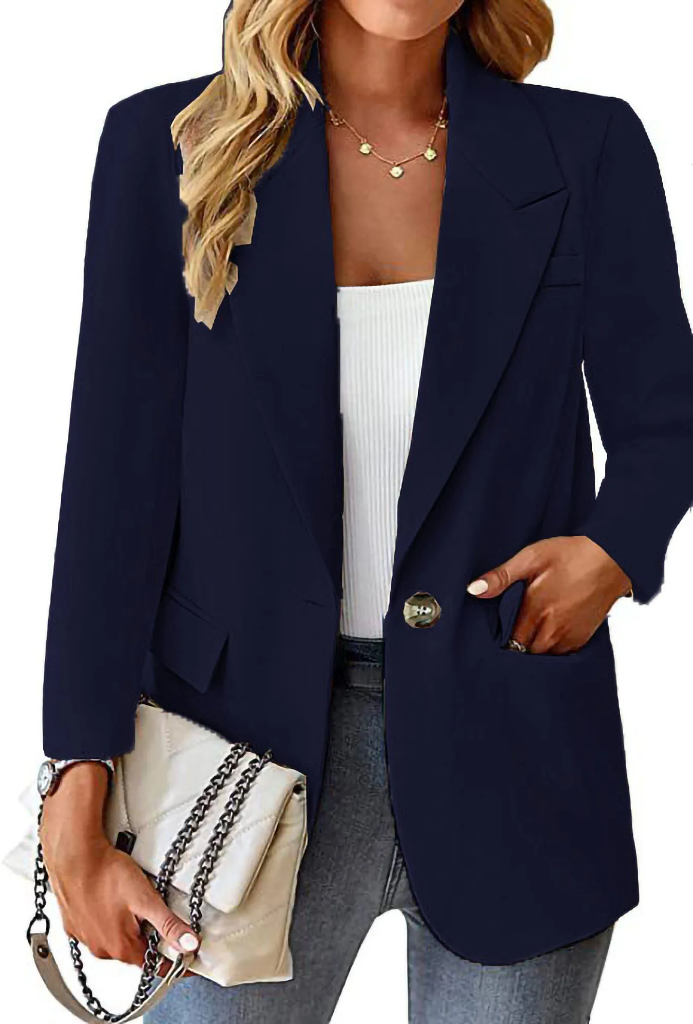 Nuevo Blazer para mujer, chaqueta ajustada con solapa de muesca a la moda, chaqueta informal de manga larga con un botón, abrigo ligero de Color sólido para