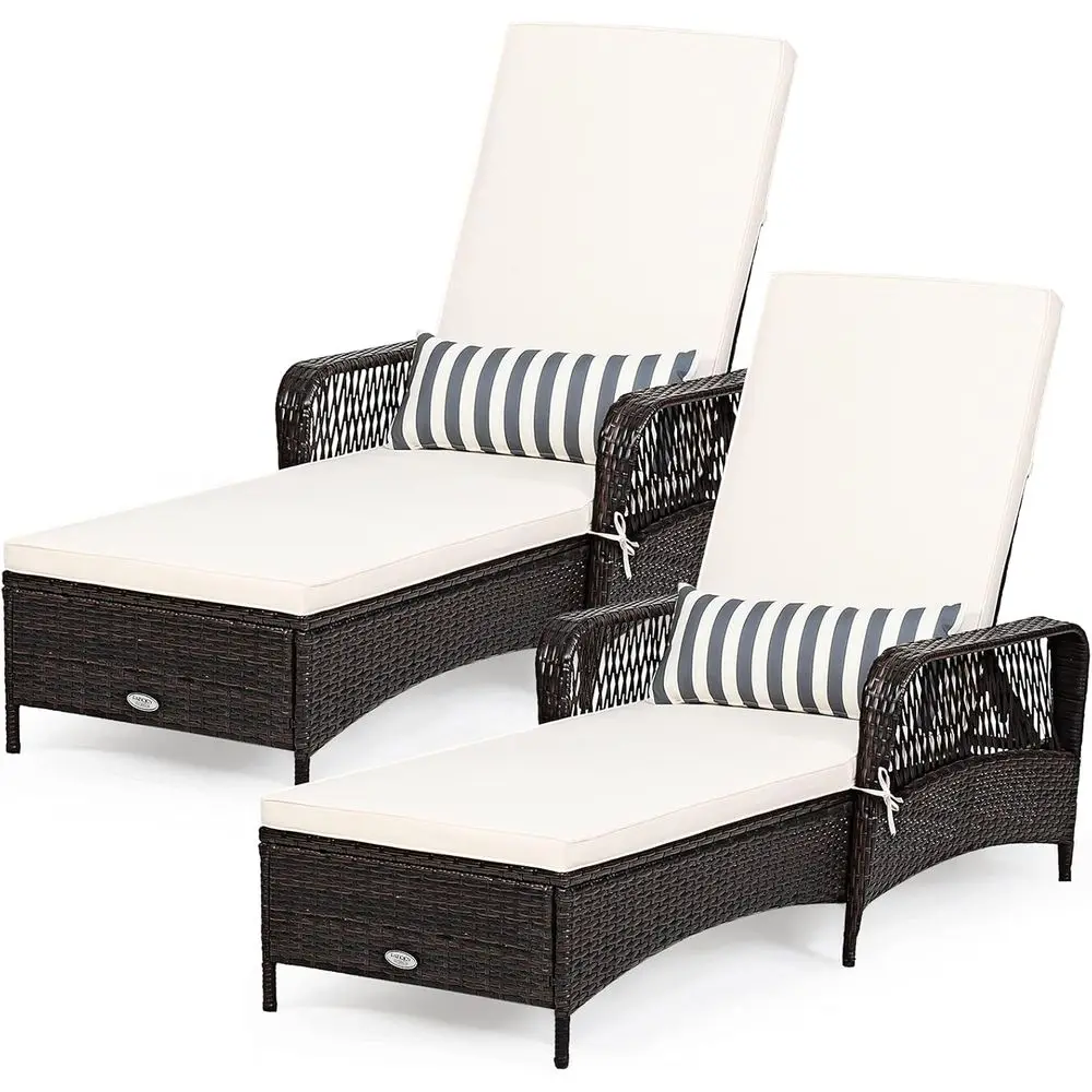 

2-Piece Outdoor Wicker Reclining Chaise Set with Cushioned Seat and Adjustable Backrest for Patio or Poolside Relaxation
