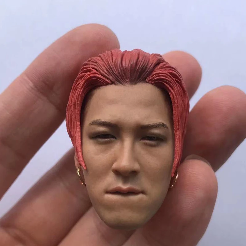 

Bigbang Head Sculpt 1/6 Scale Red Hair TAEYANG SOL Head Carving Model with Earing for 12in Action Figure Collection