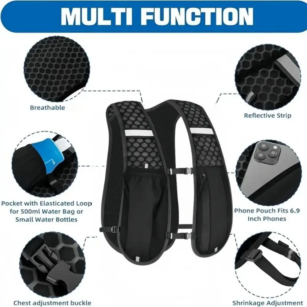 Waterproof Reflective Running Vest Pack Adjustable Multifunctional Running Hydration Vest Bag Convenient Breathable - view 2