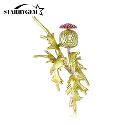 Rhinestone Green Primrose Brooch for Women Unisex Enamel Plant Pin Grass Lapel Pin Office Party Friend Gifts Jewelry Accessories