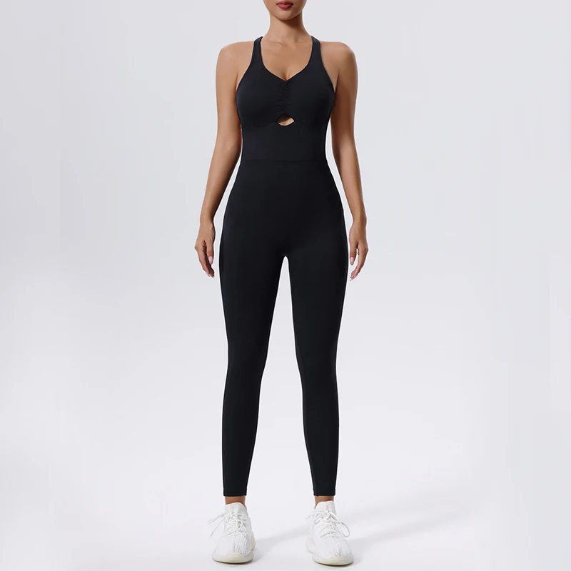 Women Slim Fit Gym Suit Solid Color Sleeveless Running Jumpsuit Breathable One Piece Yoga Set Female Sportswear Workout Clothes