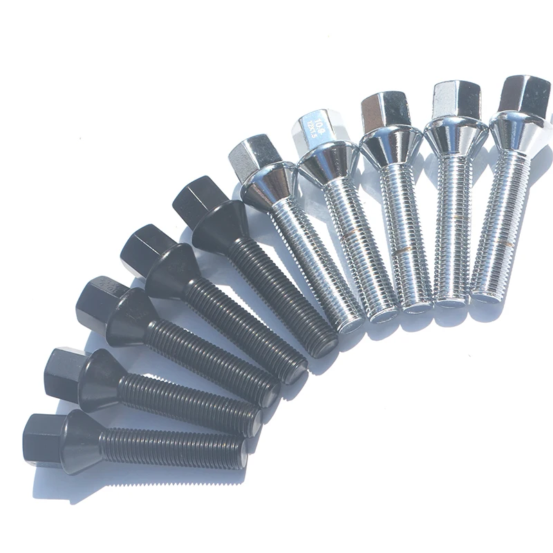 10PCS 14x1.5 SHORT HEAD CHROME LUG BOLTS 17MM HEX 27/30/33/37/40/45/50/55/60/65mm SHANK CONE FOR AUDI MERCEDES WV