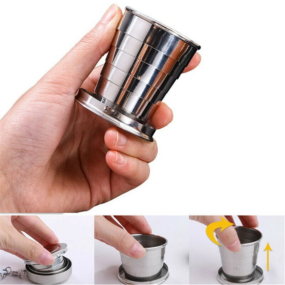 75/150/250ml Portable Stainless Steel Foldable Cup Outdoor Travel Collapsible Coffee Mug Telescopic Hiking Camping Water Cup