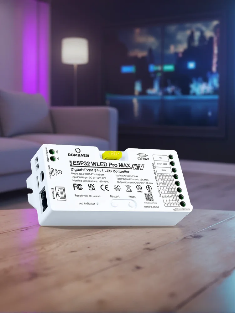 DOMRAEM ESP32 WLED Pro MAX Digital+PWM 5 IN 1 LED-Controller Ethernet WiFi Stabiles Signal Unterstützt WS2811 WS2812B WS2805 SK6812 Pixel-LED-Streifen und PWM RGBCCT RGBW RGB CCT Weiße Streifen