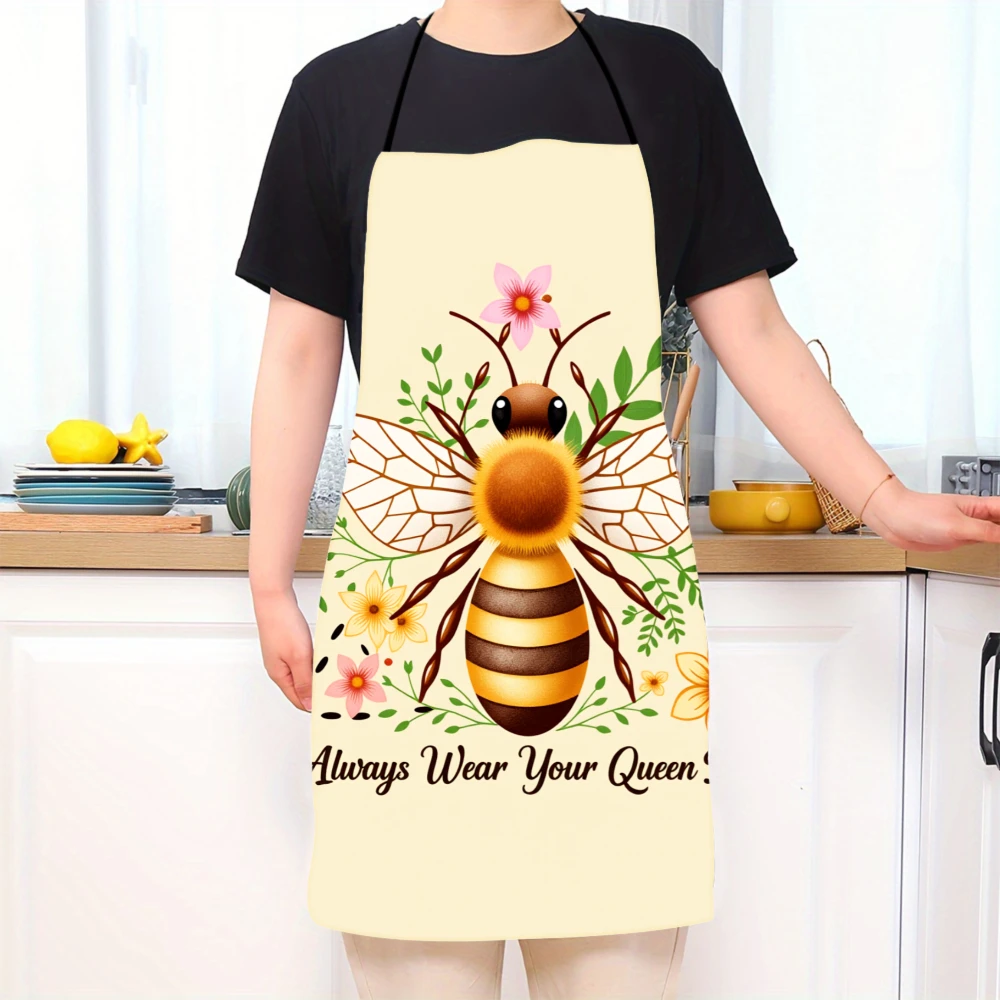 Always Wear Your Queen Bee Apron With Honeybee And Floral Design For Cooking Baking And Gardening