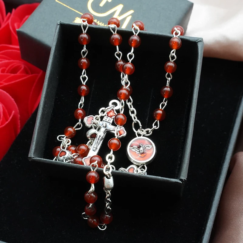 Onyx Mini Holy Rosary Necklace Marian Crucifix Men Women Prayer Jewelry