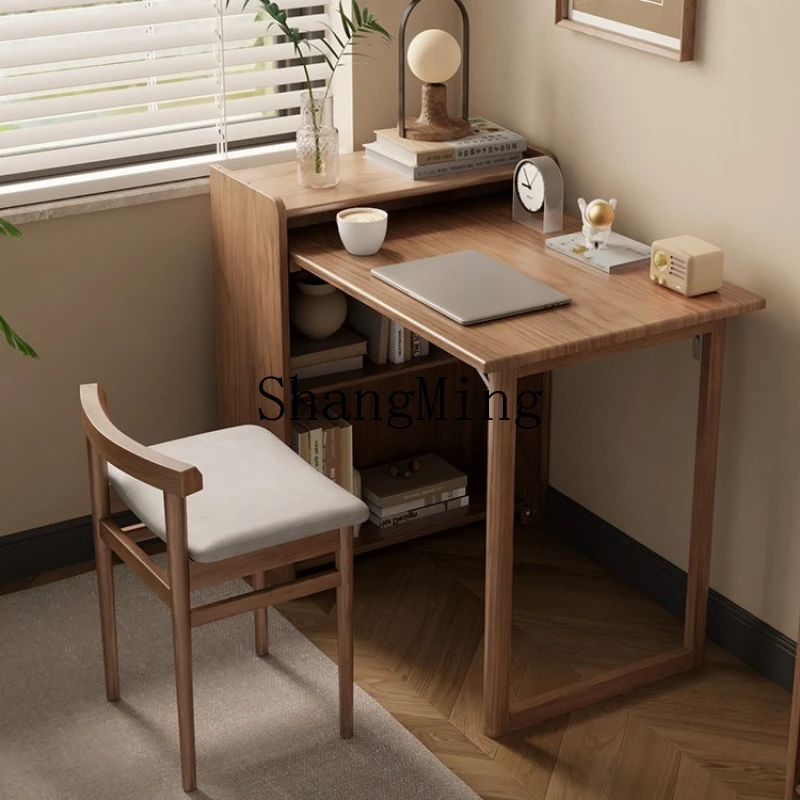 

ZYY solid wood folding small apartment bookcase bookshelf integrated household corner computer table sub-bedroom
