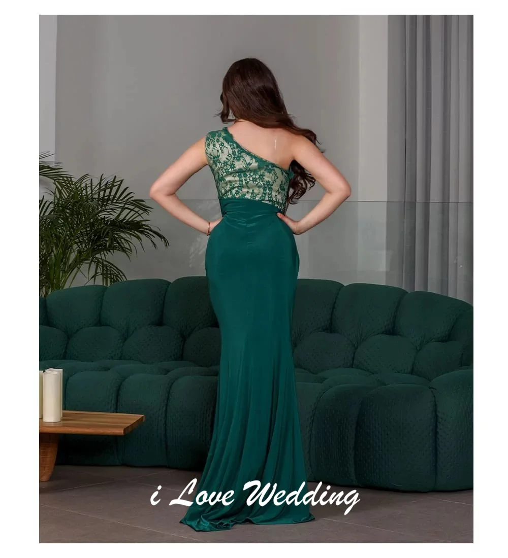 One Shoulder Chiffon Sexy Straight Backless Saudi Dress Side High Split Long Court Evening Gown with Lace Bodice Customized